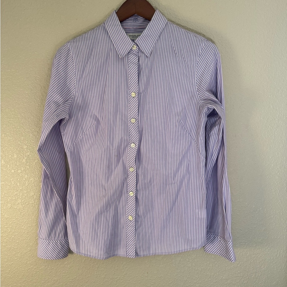 Banana Republic Lavender and White Striped Shirt